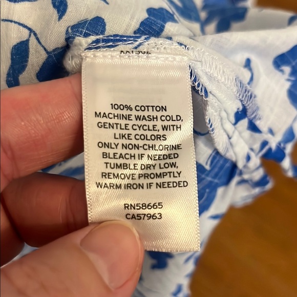 Caslon Blue and White 3/4 Sleeve Blouse with Mandarin Collar - Picture 8 of 8